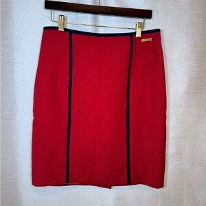 Tory Burch Red Pencil Skirt Size 8 Navy Trim Classic